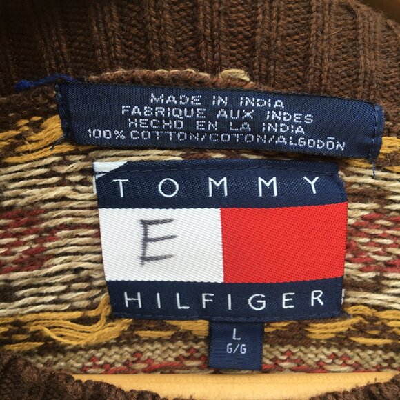 Vintage Tommy Hilfiger Sweater Mens Large Brown Fair Isle Print Dad Grandpa 90s - Picture 4 of 7